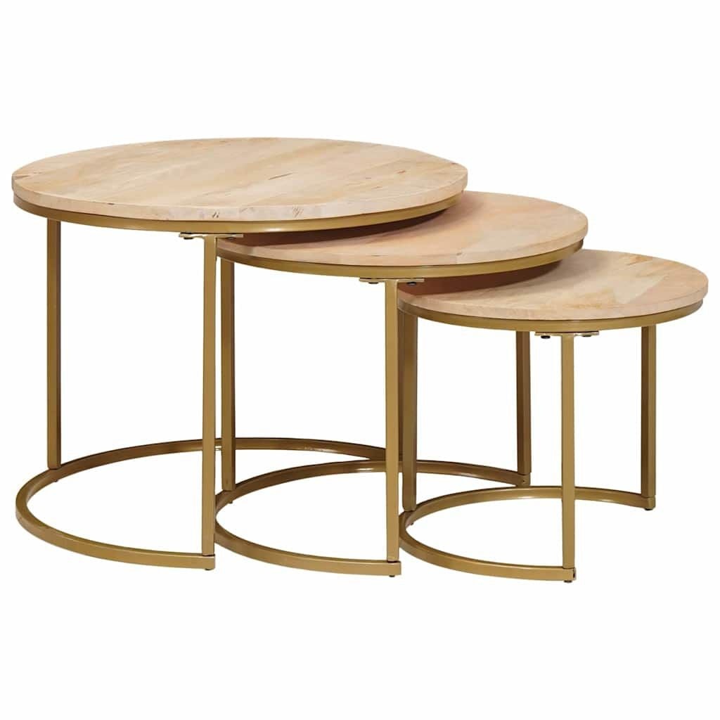 vidaXL Nest Koffietafels 3 pcs Wit Massief mangohout en staal