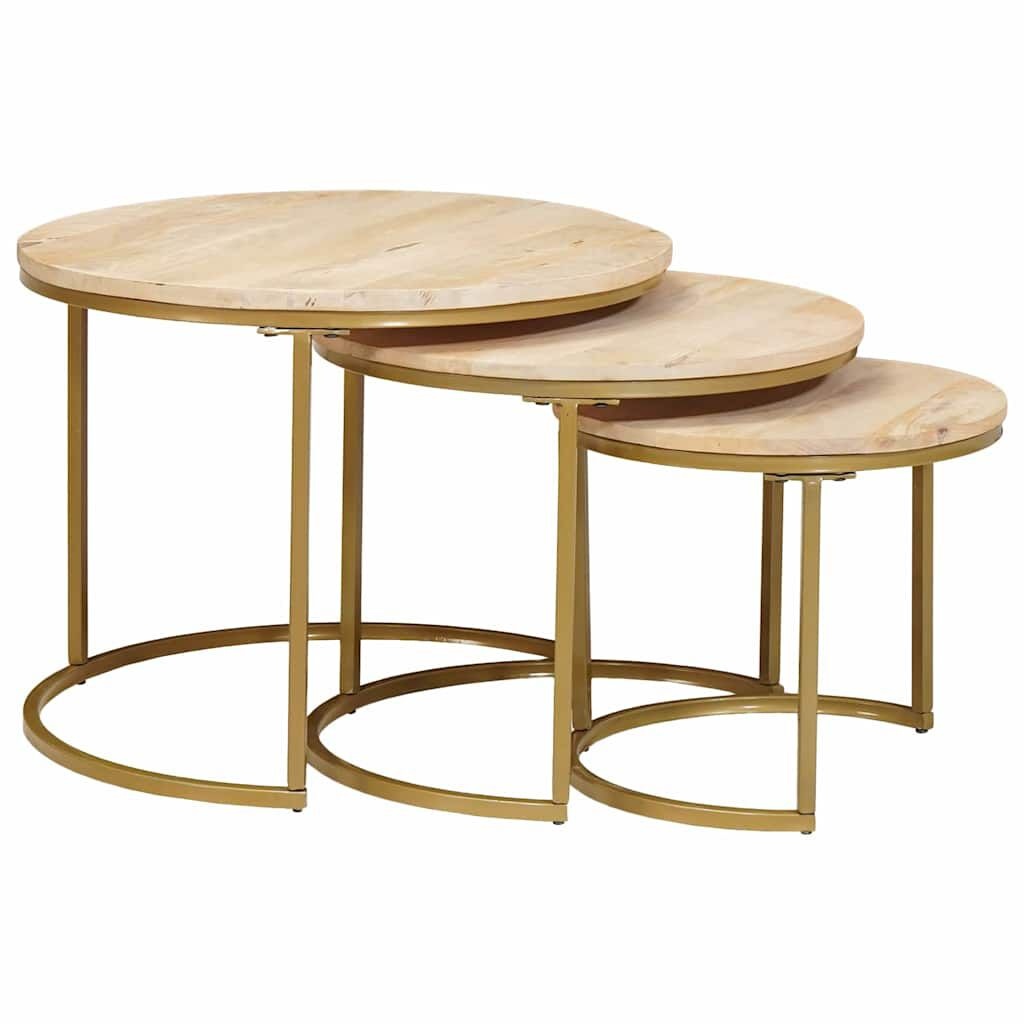 vidaXL Nest Koffietafels 3 pcs Wit Massief mangohout en staal