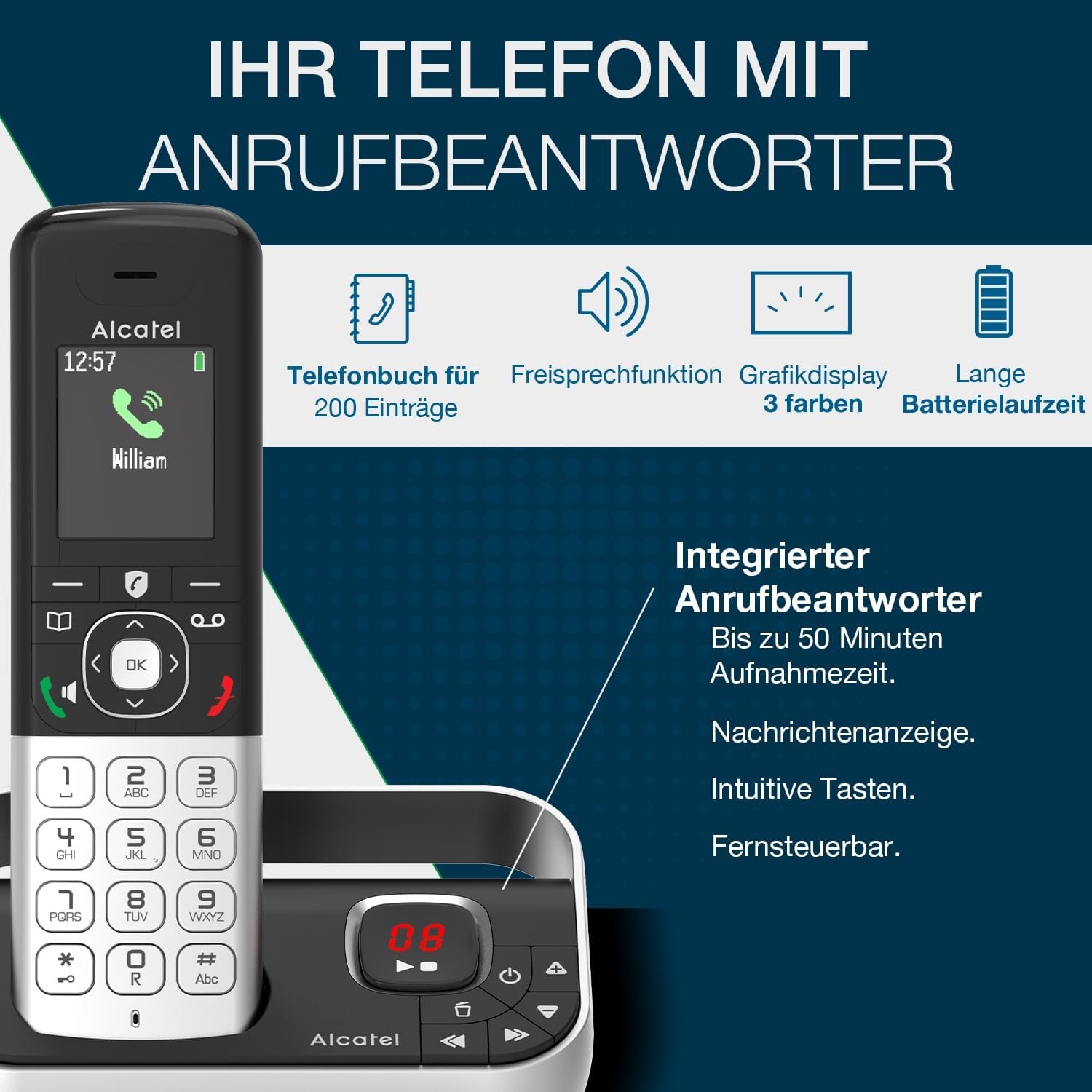 Alcatel FX990 Voice DECT Telefoon - Met Anantwoordapparaat - 50 min - Zwart/Grijs - 1 Mobilteil
