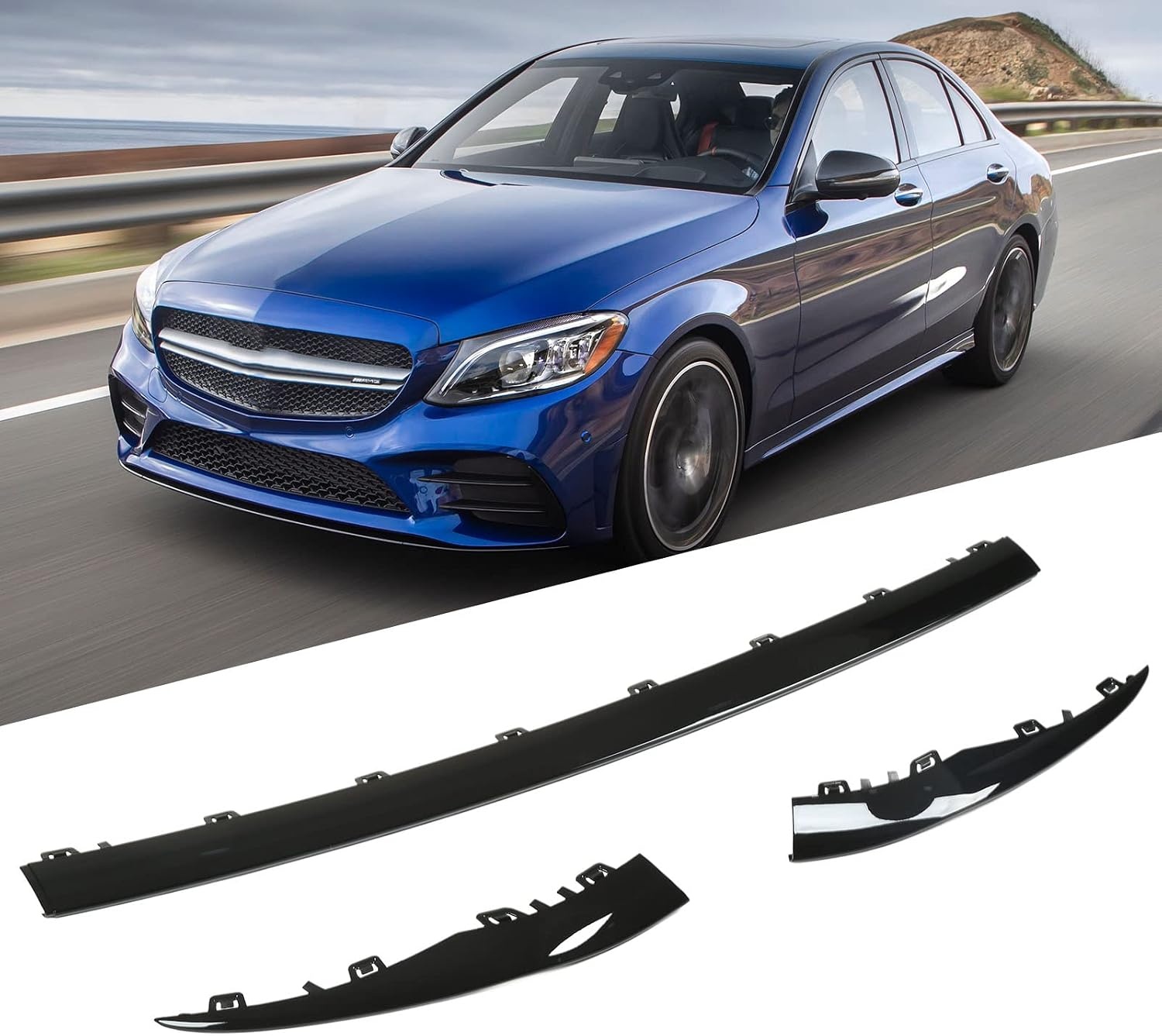 Aramox 3tlg Stoßstange Zierleiste Glänzend Schwarz für W205 AMG 2019-2021