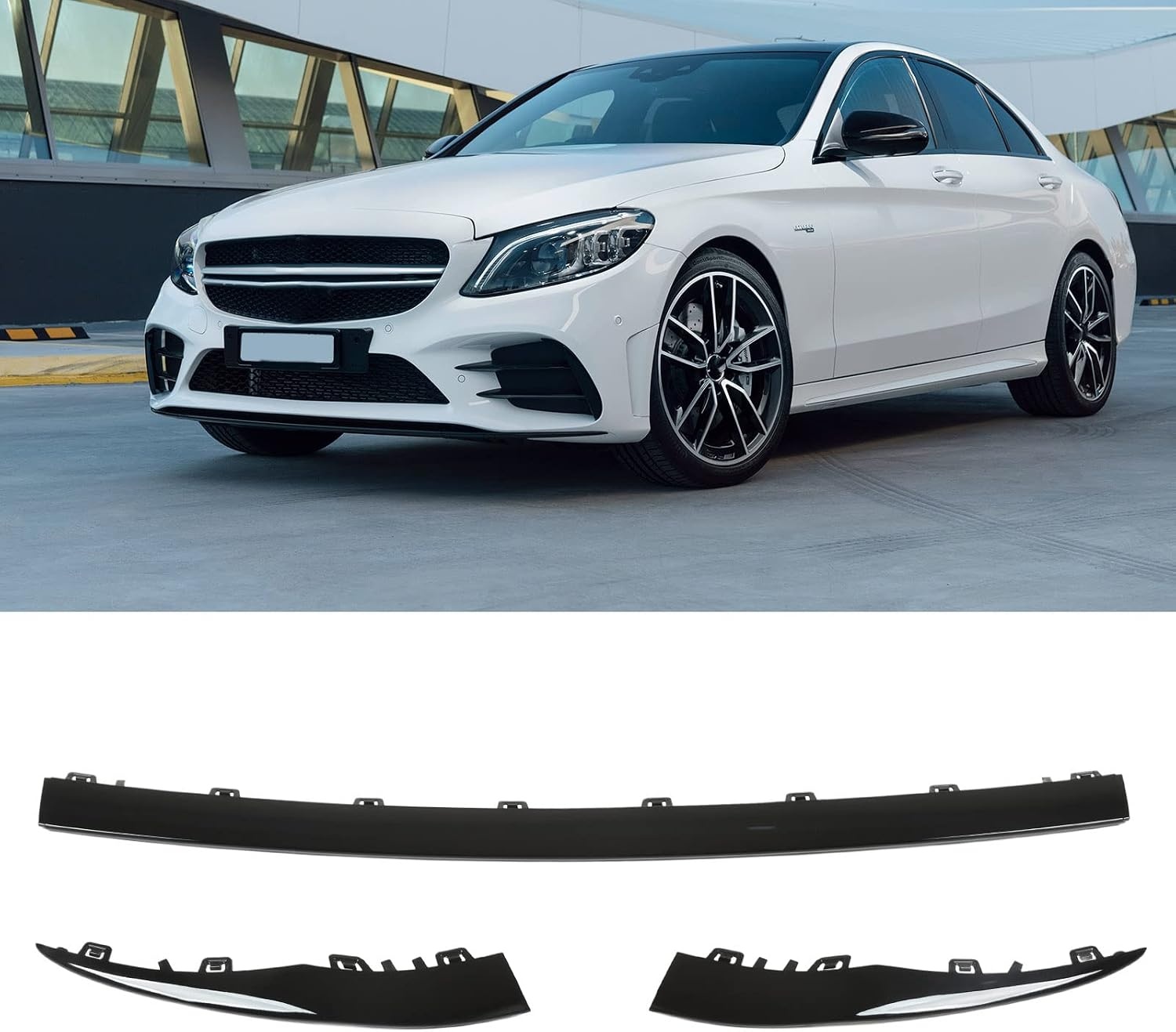 Aramox 3tlg Stoßstange Zierleiste Glänzend Schwarz für W205 AMG 2019-2021