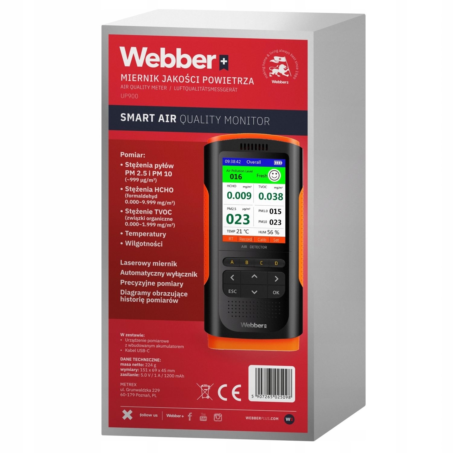 Webber UP900 Luchtkwaliteitsmeter - Meet Fijnstof en Schadelijke Gassen