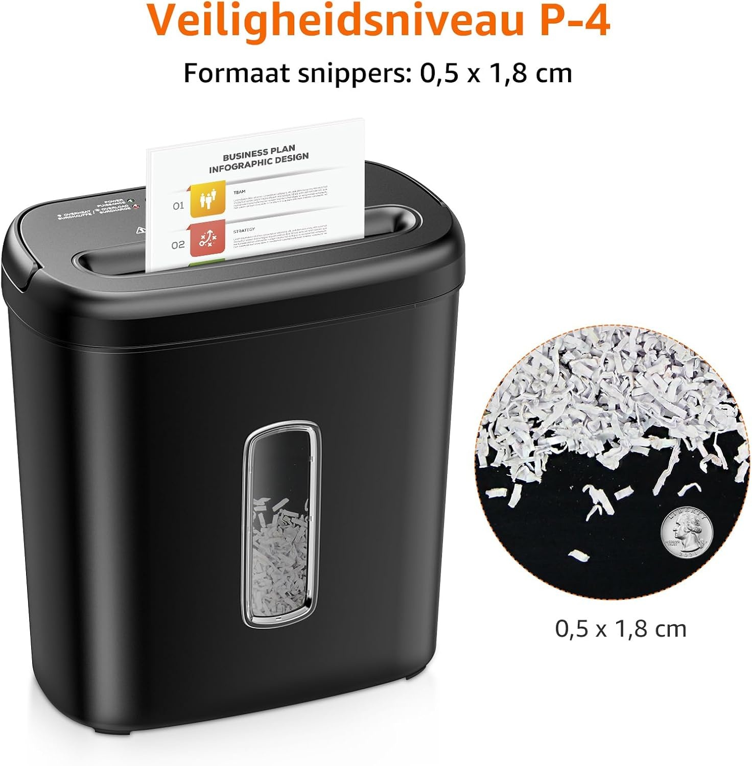 Amazon Basics Papierversnipperaar Cross-Cut - 8 vellen - 16,8 liter - Zwart
