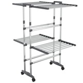 vidaXL Droogrek 2-laags met wieltjes 60x70x106 cm zilverkleurig