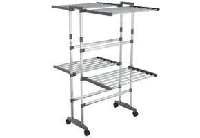 2-laags Droogrek met Wieltjes - 60x70x106 cm Zilver