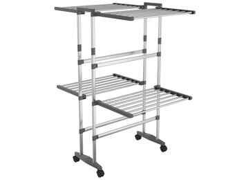 vidaXL Droogrek 2-laags met wieltjes 60x70x106 cm zilverkleurig