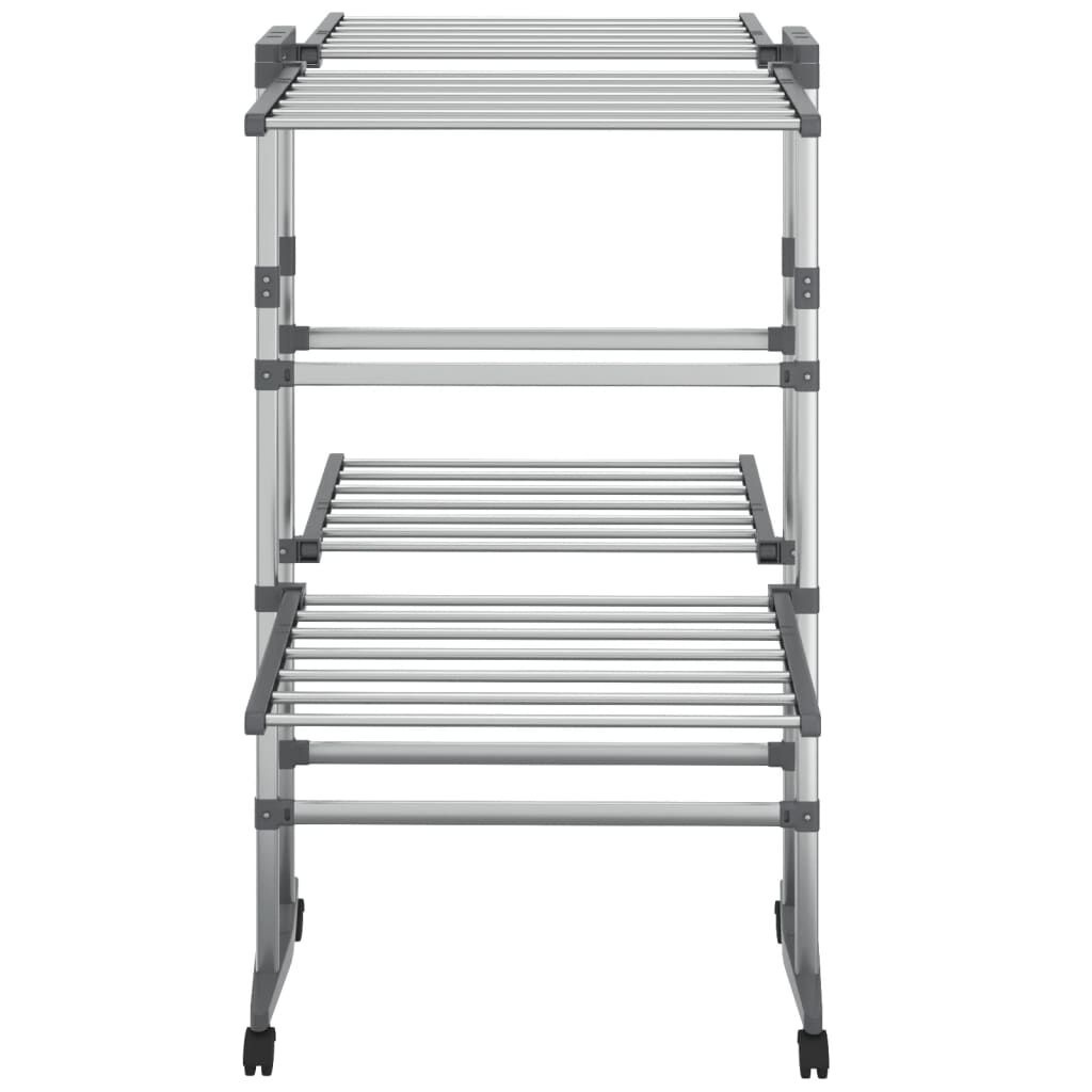 vidaXL Droogrek 2-laags met wieltjes 60x70x106 cm zilverkleurig