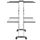 vidaXL Droogrek 2-laags met wieltjes 60x70x106 cm zilverkleurig