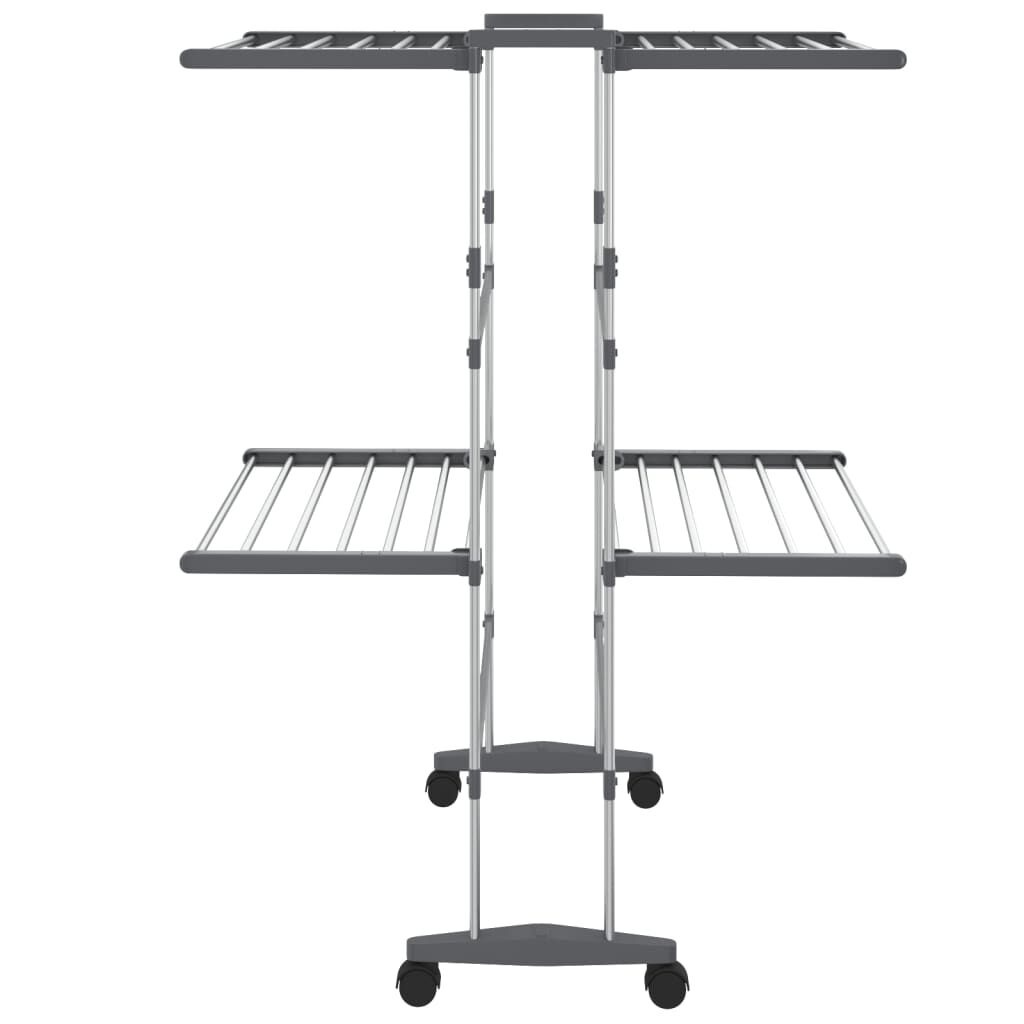 vidaXL Droogrek 2-laags met wieltjes 60x70x106 cm zilverkleurig