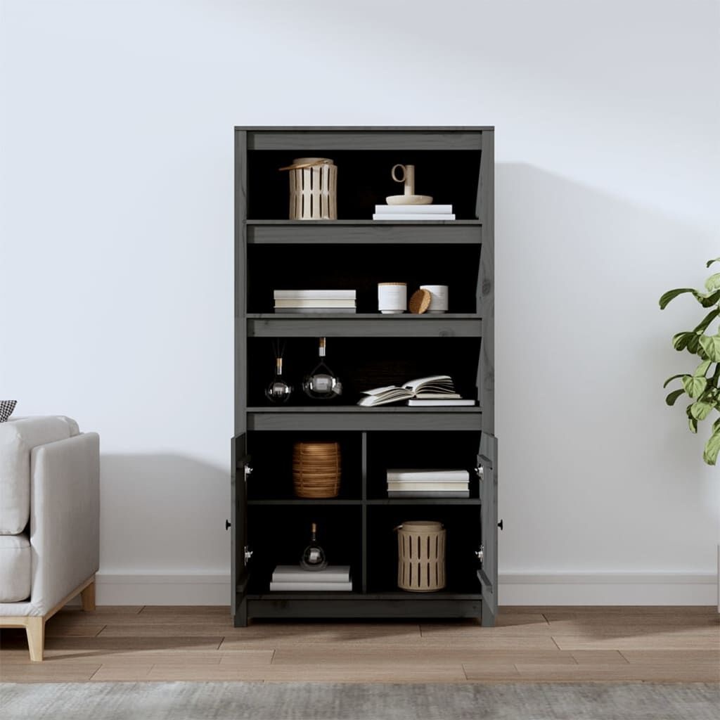 vidaXL Hoge kast 80x35x154 cm massief grenenhout grijs