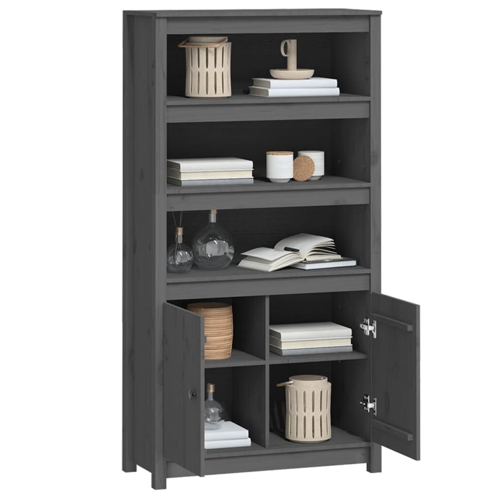 vidaXL Hoge kast 80x35x154 cm massief grenenhout grijs