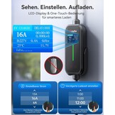 Raylix 2026 nieuwe 11kW mobiele Wallbox type 2 oplaadkabel (7 m 6A-16A 3-fase) met stroommeter en instelbare stroom en vertraagd opladen, oplaadkabel CEE 16A naar type 2 en laadstation laadbaksteen EV
