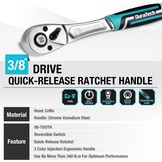 DURATECH Ratchet Handle, 3/8" Square Drive, Reversible Ratchet 90-Teeth, Made of Chrome Vanadium Steel, Small Actuation Angle 4° for Tight Installation Spaces