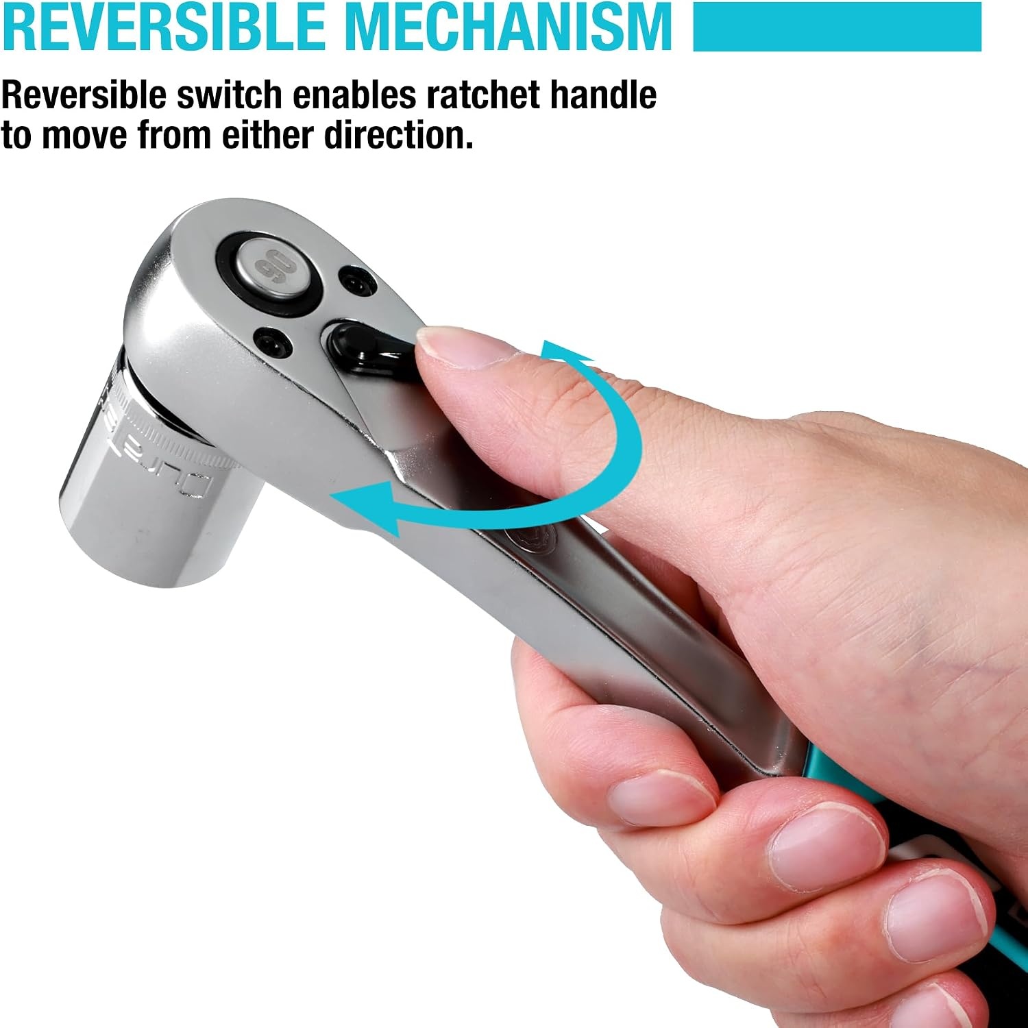 DURATECH Ratchet Handle, 3/8" Square Drive, Reversible Ratchet 90-Teeth, Made of Chrome Vanadium Steel, Small Actuation Angle 4° for Tight Installation Spaces