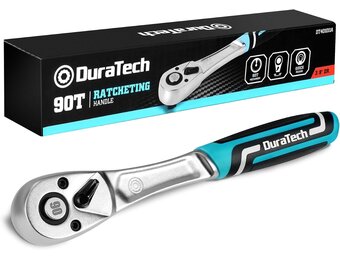 DURATECH Ratchet Handle, 3/8" Square Drive, Reversible Ratchet 90-Teeth, Made of Chrome Vanadium Steel, Small Actuation Angle 4° for Tight Installation Spaces