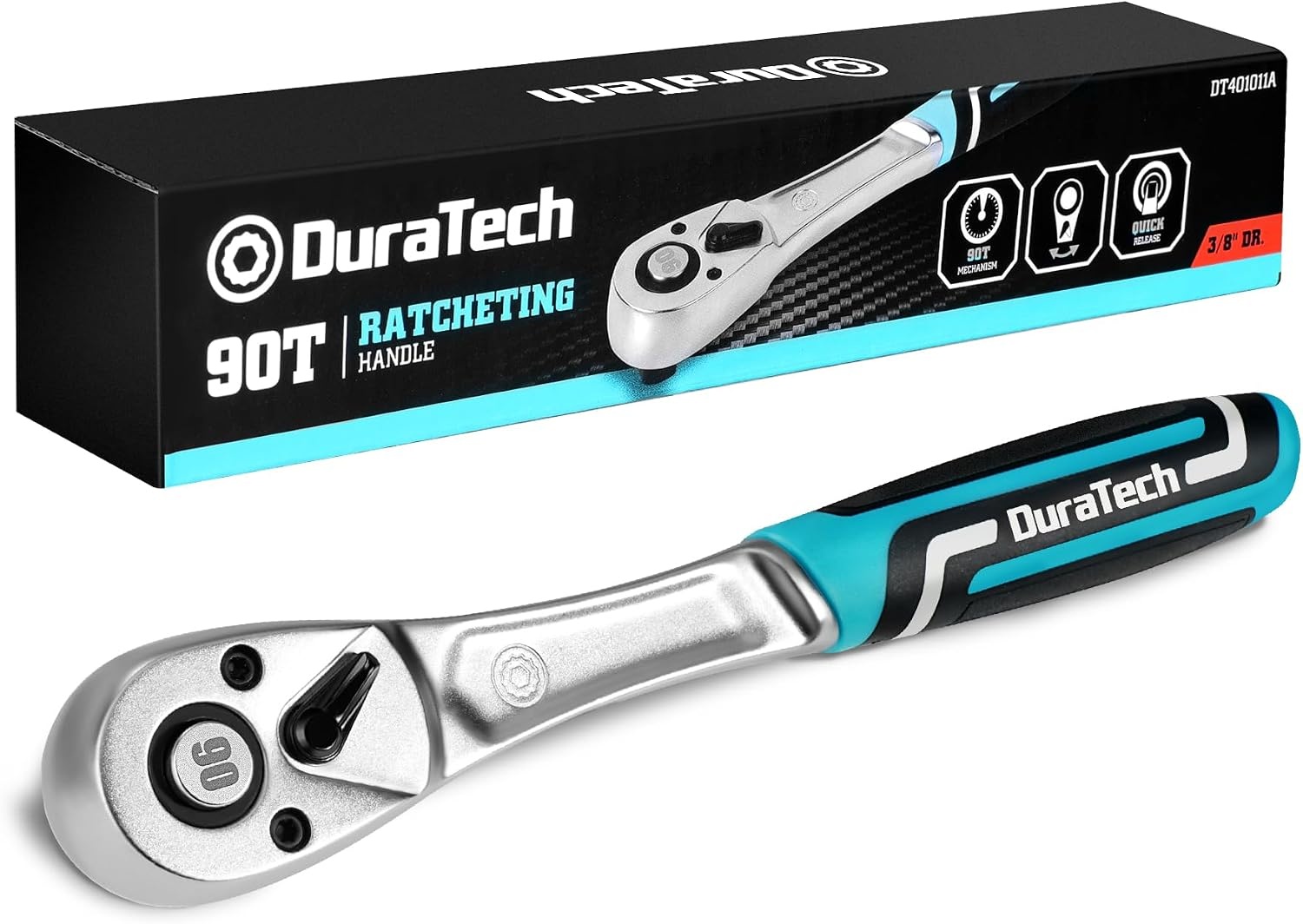DURATECH Ratchet Handle, 3/8" Square Drive, Reversible Ratchet 90-Teeth, Made of Chrome Vanadium Steel, Small Actuation Angle 4° for Tight Installation Spaces