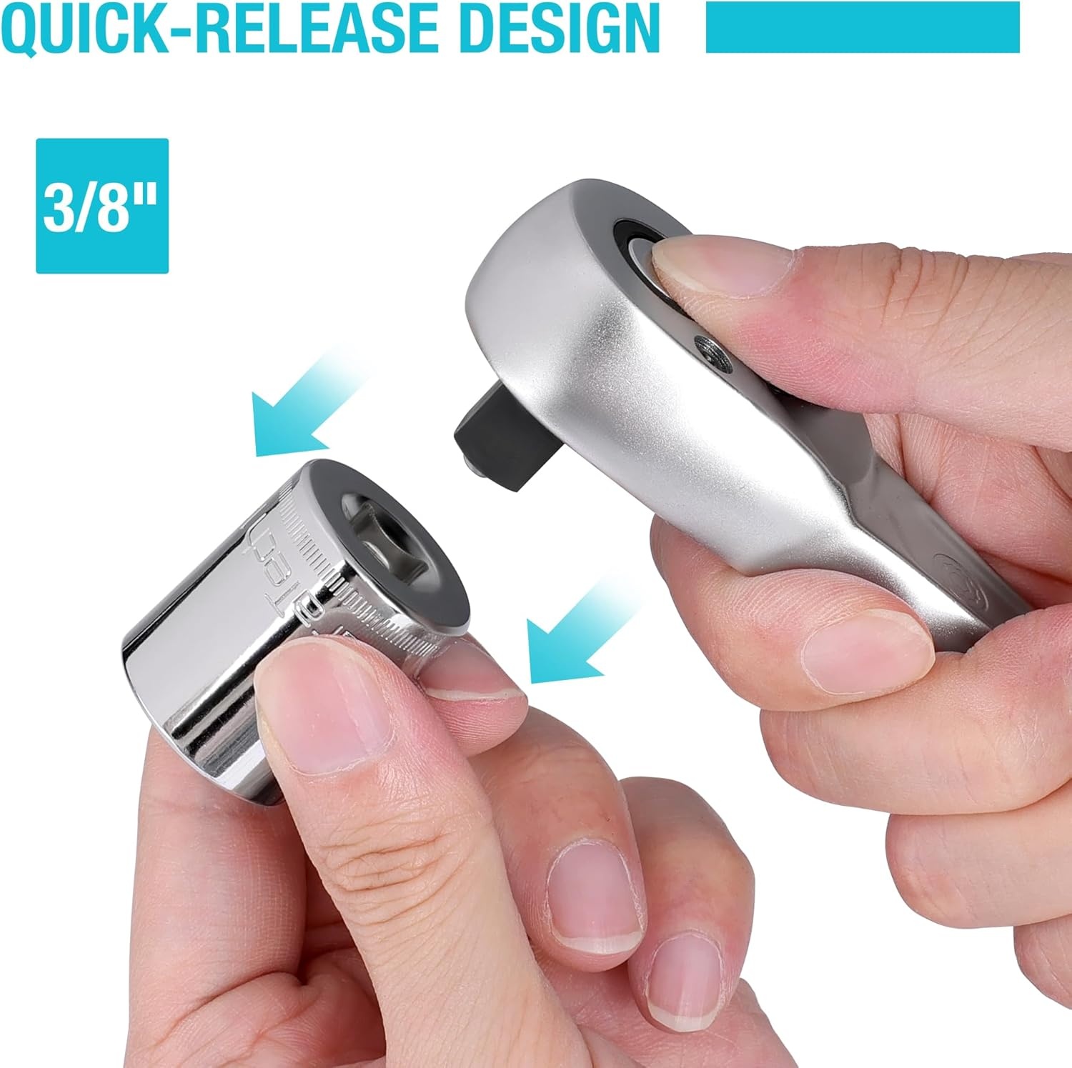 DURATECH Ratchet Handle, 3/8" Square Drive, Reversible Ratchet 90-Teeth, Made of Chrome Vanadium Steel, Small Actuation Angle 4° for Tight Installation Spaces