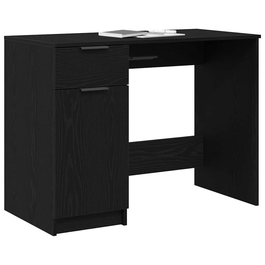 vidaXL Bureau met lade Zwart eiken 100 x 50 x 75 cm Bewerkt hout