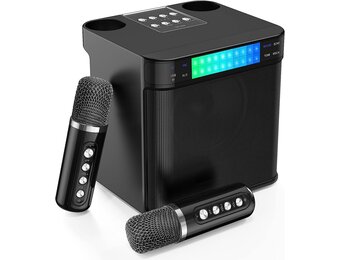 Karaoke machine voor volwassenen/kinderen karaoke set met 2 draadloze microfoons, 2023 opgewaardeerd draagbaar Bluetooth karaoke mic PA-luidspreker systeem met LED-licht, ondersteuning TF/USB/AUX, zangmachine voor feesten