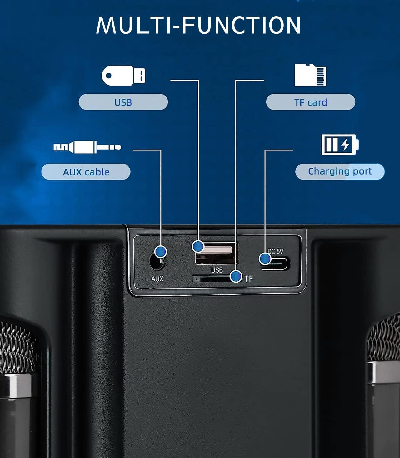 Karaoke machine voor volwassenen/kinderen karaoke set met 2 draadloze microfoons, 2023 opgewaardeerd draagbaar Bluetooth karaoke mic PA-luidspreker systeem met LED-licht, ondersteuning TF/USB/AUX, zangmachine voor feesten