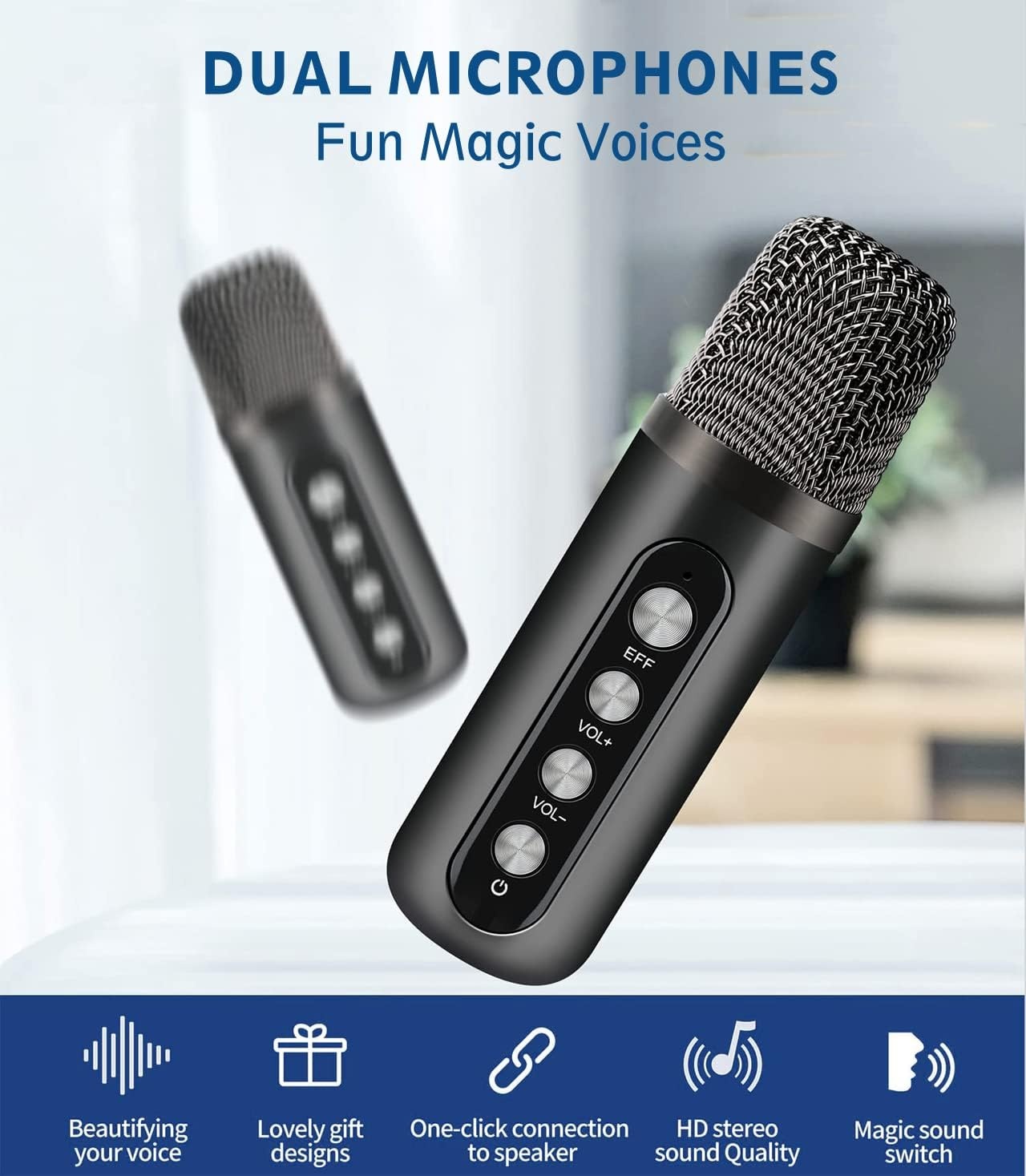 Karaoke machine voor volwassenen/kinderen karaoke set met 2 draadloze microfoons, 2023 opgewaardeerd draagbaar Bluetooth karaoke mic PA-luidspreker systeem met LED-licht, ondersteuning TF/USB/AUX, zangmachine voor feesten
