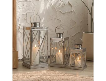 TRIROCKS Luxe Lantaarnset 3-delig - Zilver - 40, 31 & 21 cm - RVS Windlichten voor Binnen en Buiten