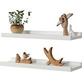 Set van 2 Massief Eiken Wandplanken Wit - 40 cm - Met Opstaande Rand