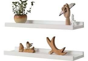 Set van 2 Massief Eiken Wandplanken Wit - 40 cm - Met Opstaande Rand