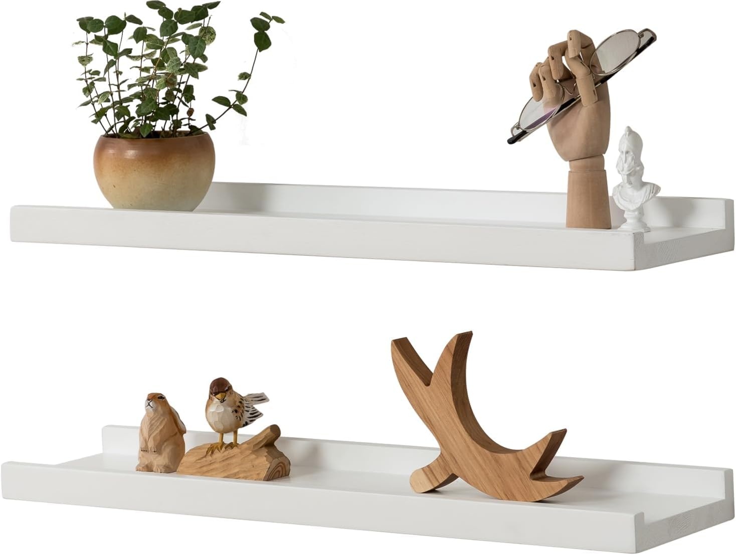 Set van 2 Massief Eiken Wandplanken Wit - 40 cm - Met Opstaande Rand