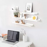 Set van 2 Massief Eiken Wandplanken Wit - 40 cm - Met Opstaande Rand