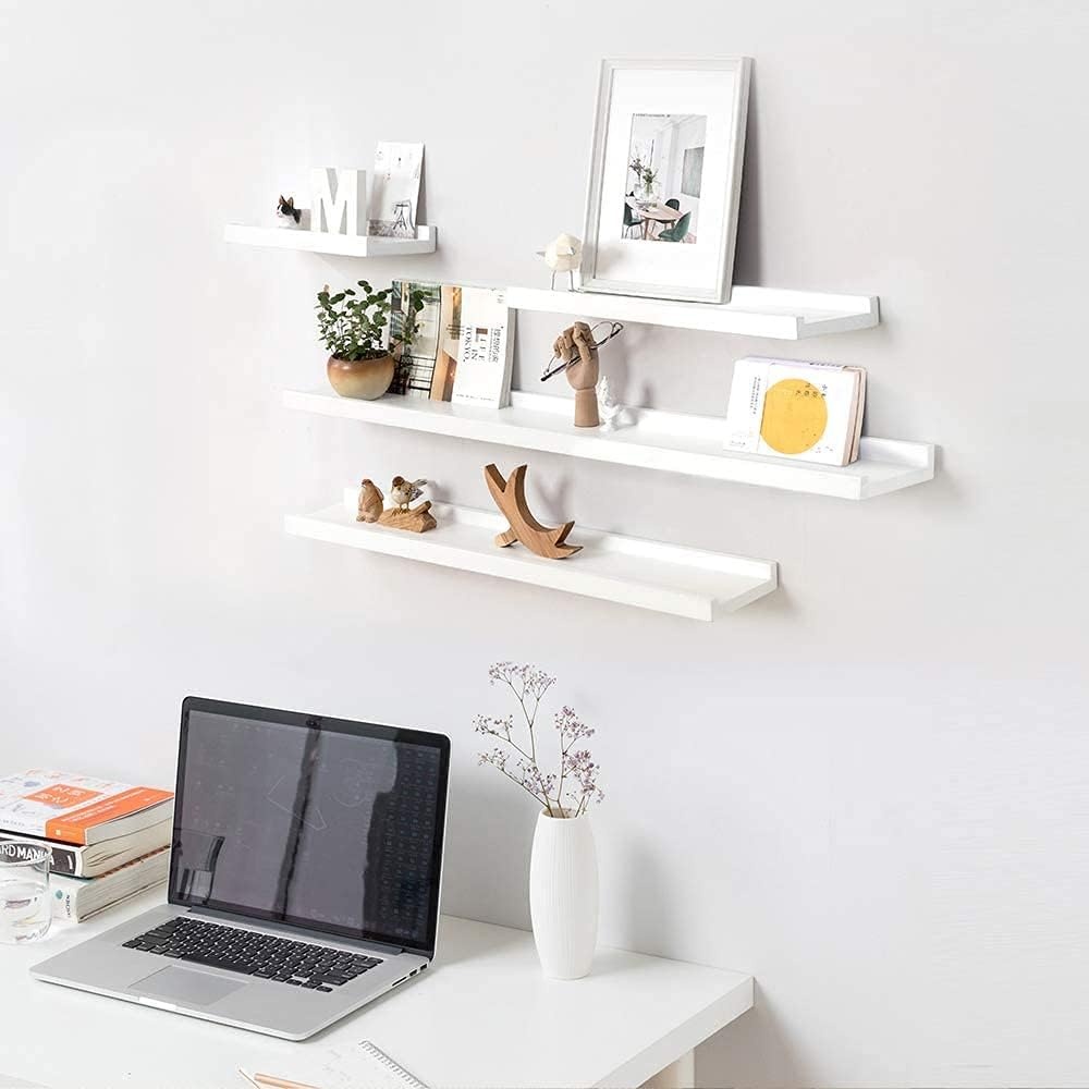 Set van 2 Massief Eiken Wandplanken Wit - 40 cm - Met Opstaande Rand