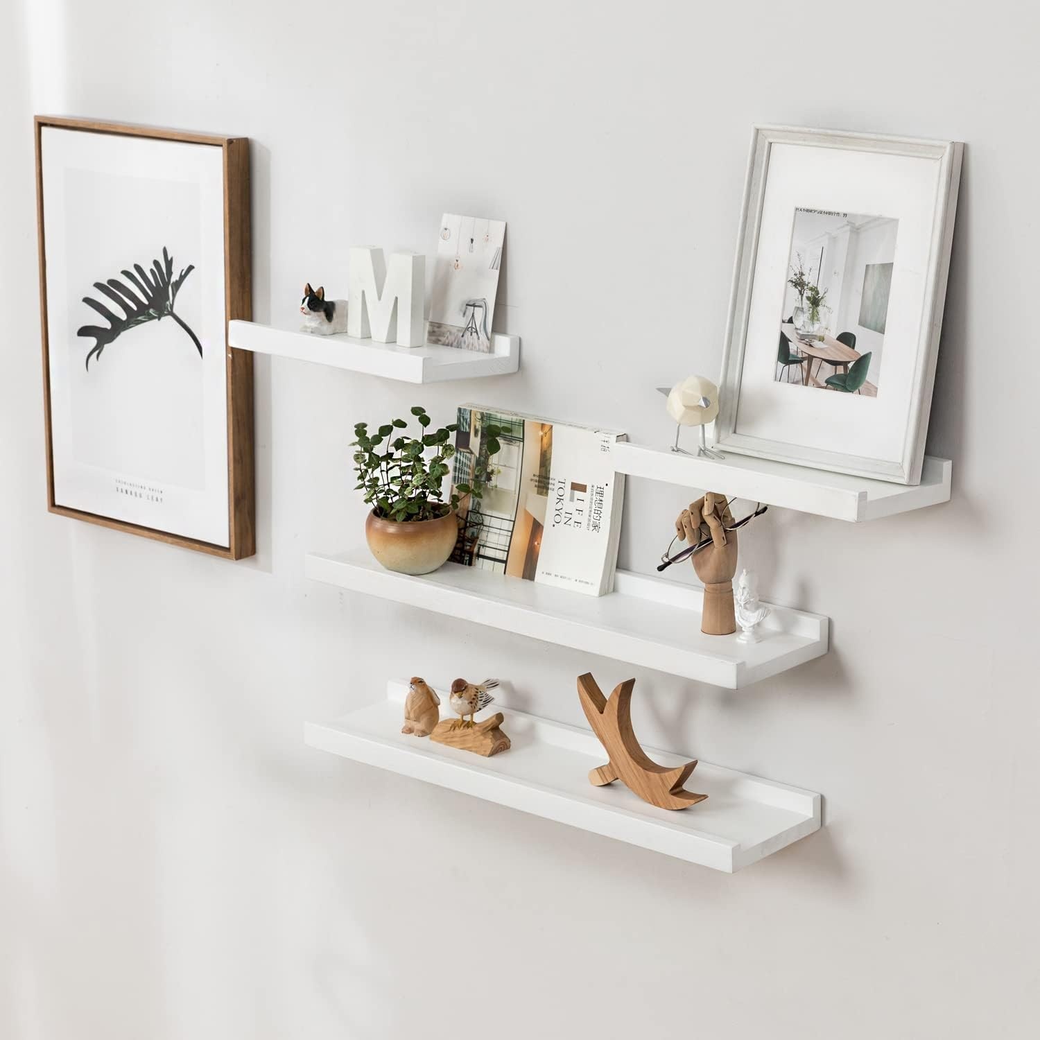 Set van 2 Massief Eiken Wandplanken Wit - 40 cm - Met Opstaande Rand