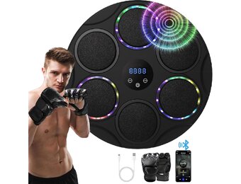 Music Boxing Machine met bokshandschoenen, kleurrijke led-smart-bluetooth-muziek-bokstrainer, elektronische boksmachine voor wandmontage met 9 snelheidsmodi en telmodus