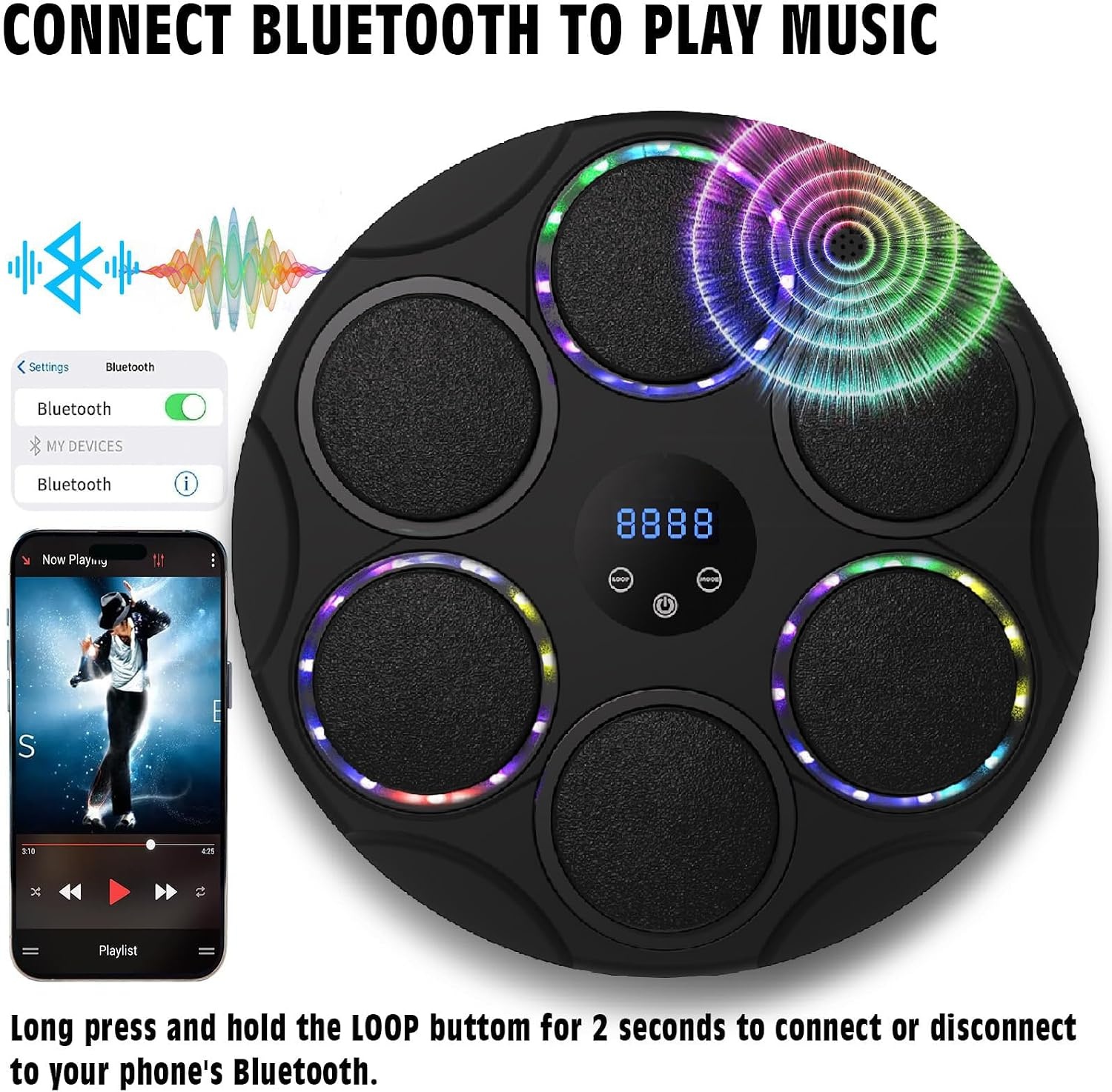 Music Boxing Machine met bokshandschoenen, kleurrijke led-smart-bluetooth-muziek-bokstrainer, elektronische boksmachine voor wandmontage met 9 snelheidsmodi en telmodus