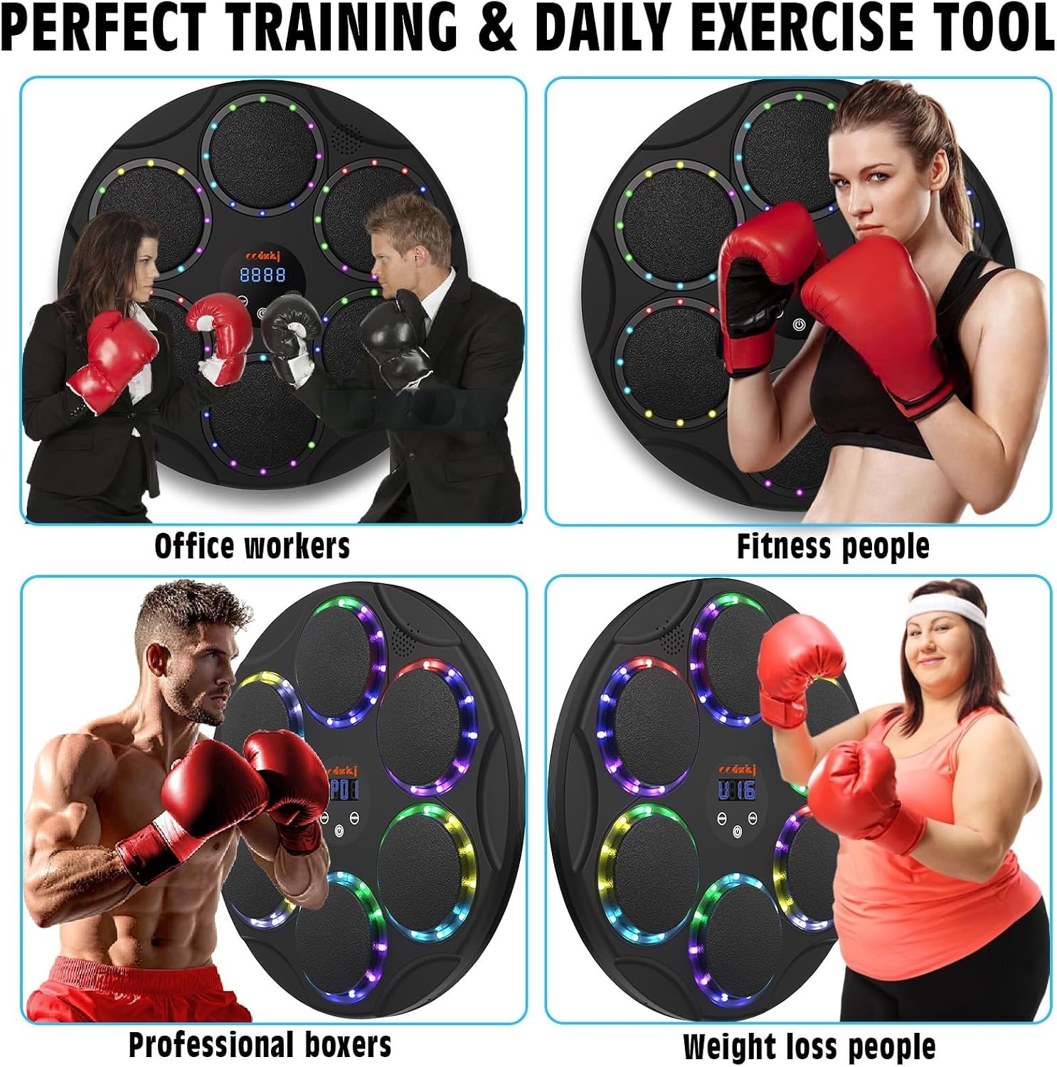 Music Boxing Machine met bokshandschoenen, kleurrijke led-smart-bluetooth-muziek-bokstrainer, elektronische boksmachine voor wandmontage met 9 snelheidsmodi en telmodus