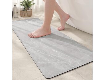 Color G Badmat Slipvrij, Badkamer Tapijt Marmer, Snelle Badkamer Tapijt, Badkamerrek Wasbaar, Absorberend Douchekrekje voor Douche, Badkuipen en Badkamers (Grijs Wit, 43x110 cm)