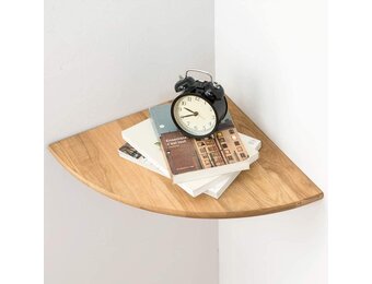 Gieanoo Hoekplank, massief eikenhout drijvende hoekplank wandmontage 40,6 cm rond uiteinde drijvende luidsprekerplank met draadgat planken voor slaapkamer keuken, woonkamer - Maat 40.6cm