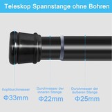 Telescopic Curtain Rod No Drilling Required for Shower Curtain Clothes Clamps for Bathroom or Bedroom Black 190-360 cm Diameter 32 mm