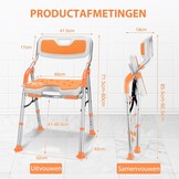DEWEL Douchestoel Voor Ouderen, Opvouwbaar, In Hoogte Verstelbaar, Anti-Slip Douchestoel Voor Mindervaliden, Met Douchesteun, Montage Zonder Gereedschap, Belastbaar Tot 150 Kg (Oranje, Large)