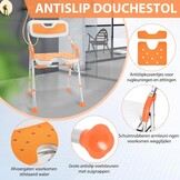 DEWEL Douchestoel Voor Ouderen, Opvouwbaar, In Hoogte Verstelbaar, Anti-Slip Douchestoel Voor Mindervaliden, Met Douchesteun, Montage Zonder Gereedschap, Belastbaar Tot 150 Kg (Oranje, Large)