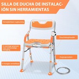 DEWEL Douchestoel Voor Ouderen, Opvouwbaar, In Hoogte Verstelbaar, Anti-Slip Douchestoel Voor Mindervaliden, Met Douchesteun, Montage Zonder Gereedschap, Belastbaar Tot 150 Kg (Oranje, Large)