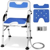 DEWEL Douchestoel Voor Ouderen, Opvouwbaar, In Hoogte Verstelbaar, Anti-Slip Douchestoel Voor Mindervaliden, Met Douchesteun, Montage Zonder Gereedschap, Belastbaar Tot 150 Kg (Oranje, Large)