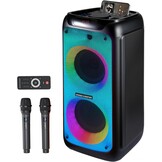 GKD80 Karaoke Machine Zwart - 600W Bluetooth Speaker met 2 Draadloze Microfoons en Dubbele 8 inch Subwoofer