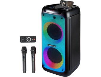 GKD80 Karaoke Machine Zwart - 600W Bluetooth Speaker met 2 Draadloze Microfoons en Dubbele 8 inch Subwoofer