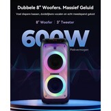 GKD80 Karaoke Machine Zwart - 600W Bluetooth Speaker met 2 Draadloze Microfoons en Dubbele 8 inch Subwoofer