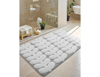 COLOR&GEOMETRY Premium badmat, absorberende en snel drogende antislip en machinewasbaar, zacht en comfortabel voor badkamer, toilet en bad, 61x110cm, grijs
