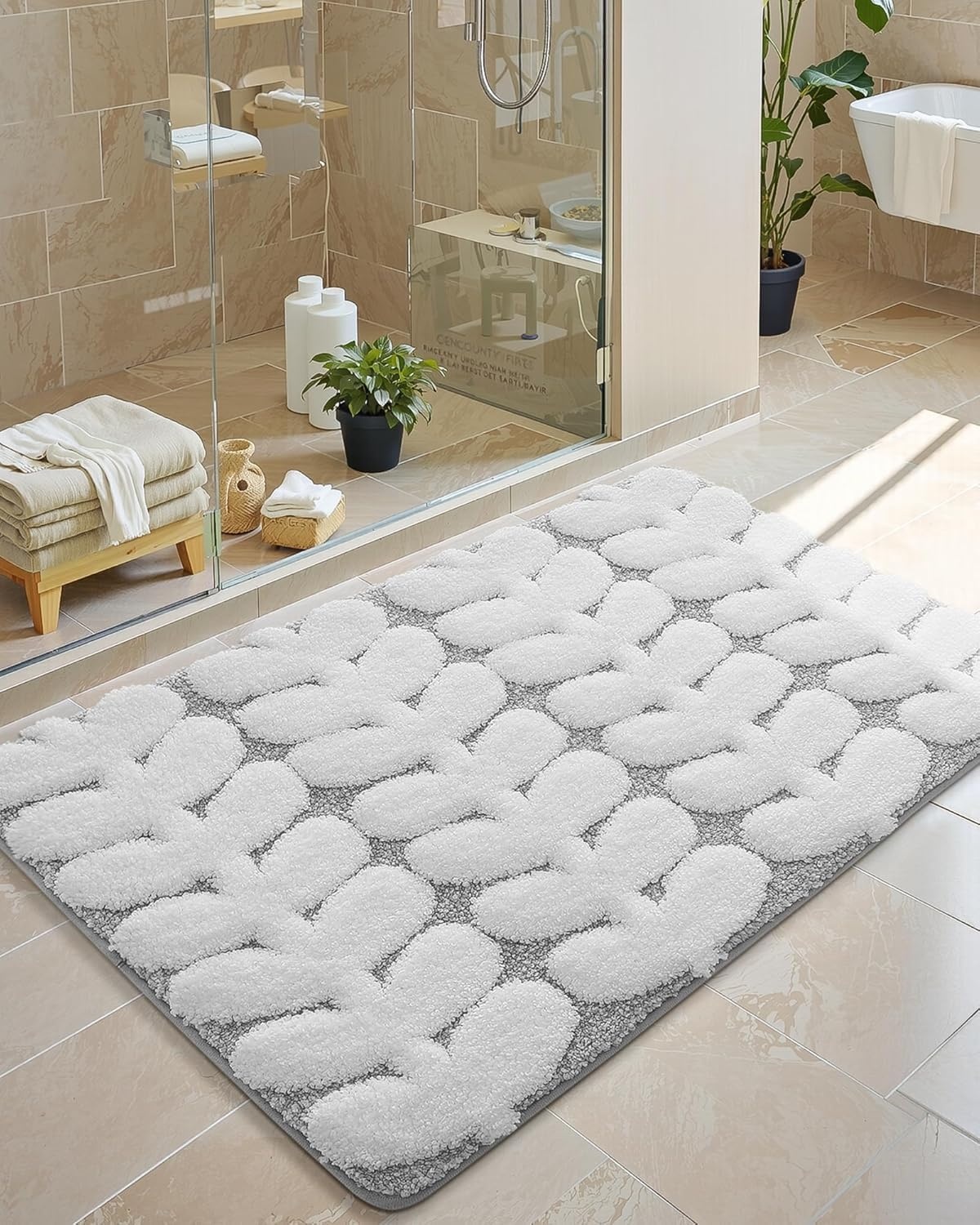 COLOR&GEOMETRY Premium badmat, absorberende en snel drogende antislip en machinewasbaar, zacht en comfortabel voor badkamer, toilet en bad, 61x110cm, grijs