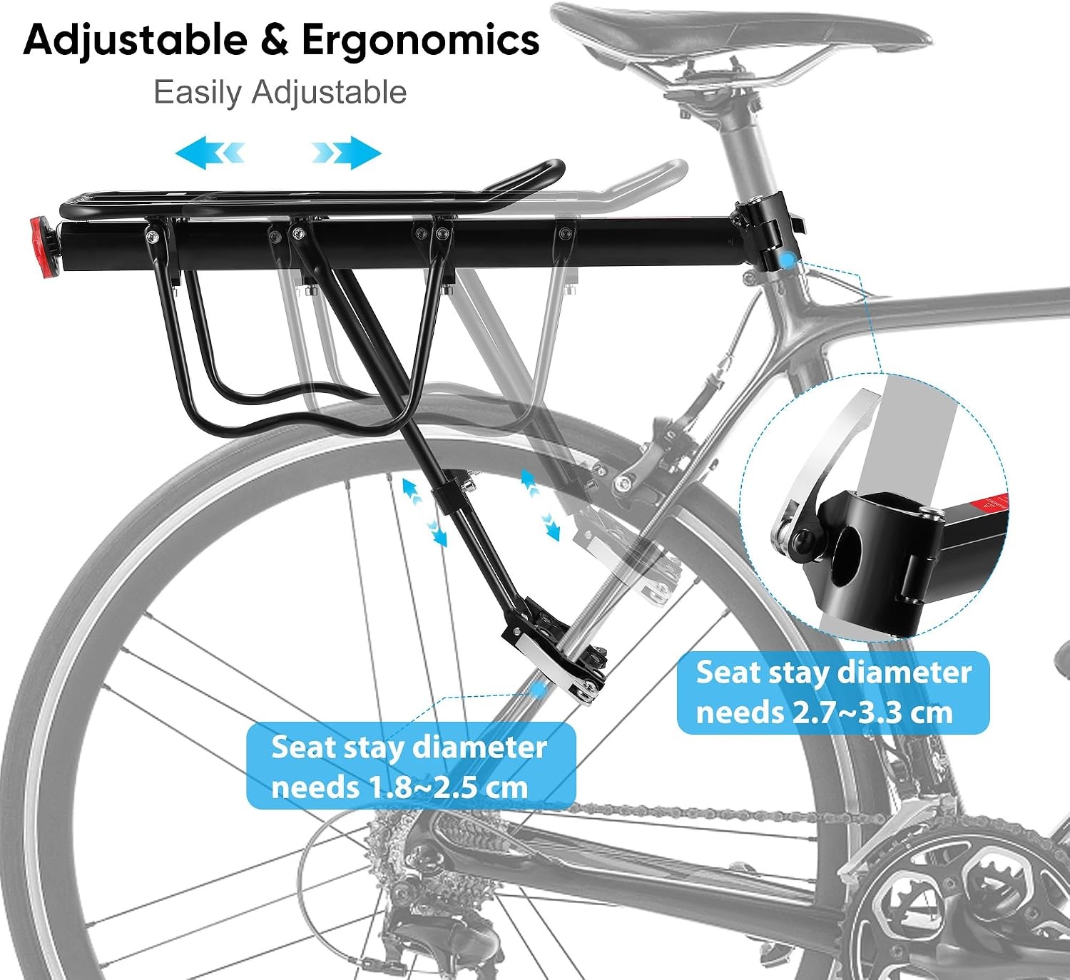 DazSpirit Fietsbagagedrager - Verstelbaar met Reflector - Zwart - 60 kg Draagvermogen