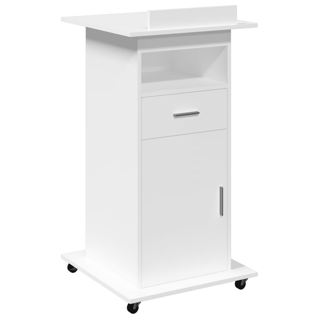 vidaXL Lessenaar met Wielen & Lade - Wit Bewerkt Hout - 55x55x107 cm - 61% Korting