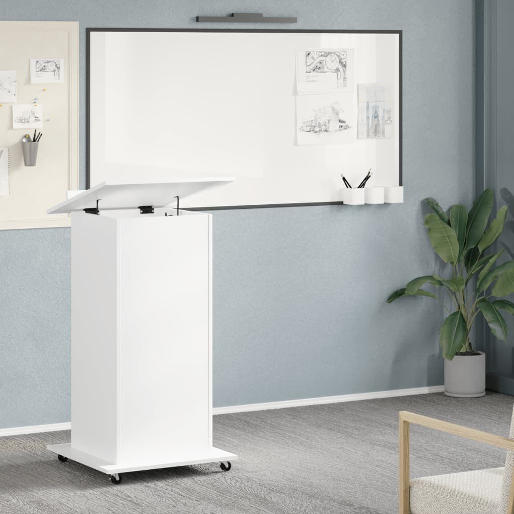 vidaXL Lessenaar met Wielen & Lade - Wit Bewerkt Hout - 55x55x107 cm - 61% Korting